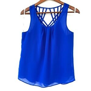 Blue Strappy Tank Top with Scoop Neckline, Loose Fitting